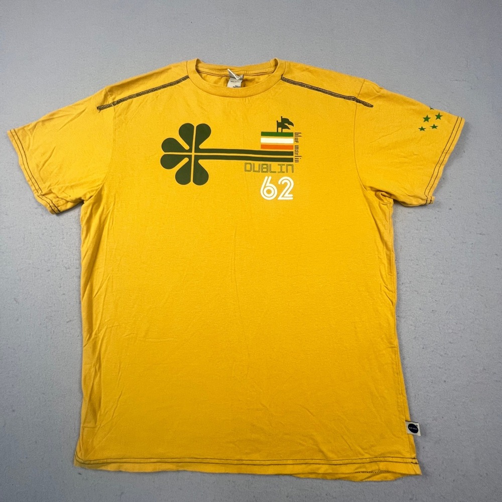 Blue Marlin T Shirt Mens XL Yellow Dublin 62 Graphic Clover Short Sleeve Cotton